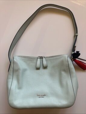 kate spade Mint Green Pebbled Leather Shoulder Bag with Tassel Charm